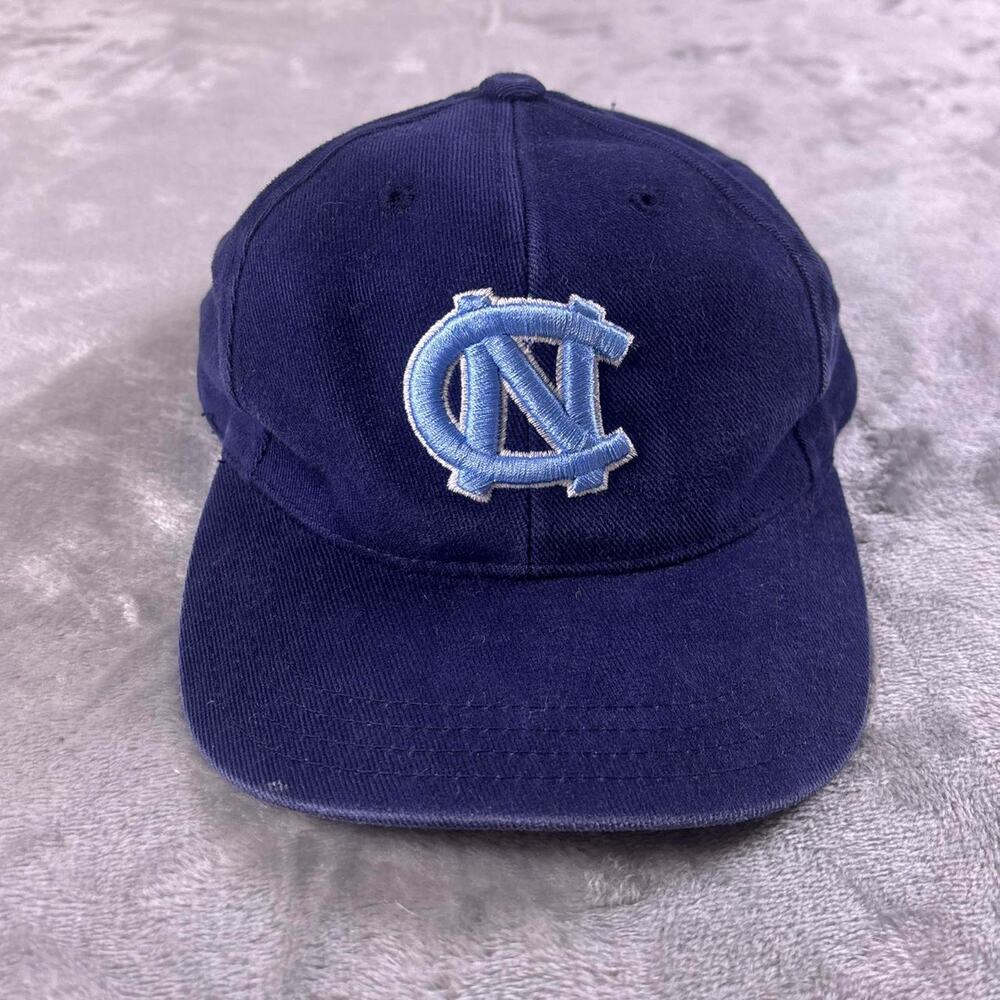 Vintage 90s UNC Tar Heels Snapback Hat Kids Navy Blue Logo Athletic Blockhead